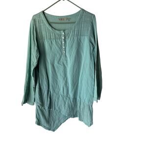 Soft Surroundings Tunic Top Womens Medium Blue Asymmetrical Hem Linen Cotton